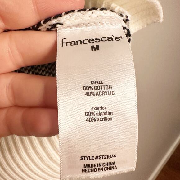 Francesca's Black Bow White Cropped Sweater women’s size medium NEW - Picture 4 of 9